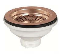 Schläfer 439729 | Bonde d'échappement pour évier de cuisine type panier en PVD, couleur cuivre, sans trop plein, avec raccord de 1"1/2 et trou de Ø 90 mm, bonde Ø 114 mm, bonde avec vis et panier
