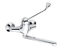 Schläfer 48015110 Évier mural à levier long avec chrome, mitigeur cuisine levier clinique avec commande coude, bec pivotant à 180° distance trous 15/17 mm