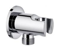 Schläfer 814320 | Prise d'eau de douche ronde avec support pour douchette chromé, sortie d'eau murale G 1/2" - Ø 20,86 mm, raccord coude pour flexible douchette en laiton, design moderne
