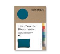 schlafgut Woven Satin Housse de Coussin - 60x80 cm, 100% Coton, Fermeture à glissière cachée, Ultra Douce et Respirante, climatefriendly, Entretien Facile, Petrol Deep