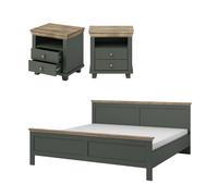 Schlafzimmer-Set Elda Lit Avec Nachtisch 3-teilig Vert Chêne