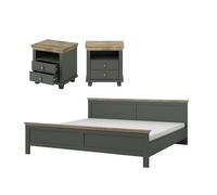 Schlafzimmer-Set Elda Lit Avec Nachtisch 3-teilig Vert Chêne Lefkas
