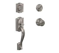 Schlage F60 V Cam 619 Geo Lot de poignées de Camelot avec bouton de style géorgien en nickel satiné Intérieur,