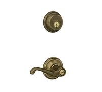 SCHLAGE FB50 V FLA 609 Pêne dormant monocylindre et levier Flair d'entrée à clé, laiton antique