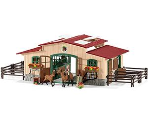 Schleich 42195 Farm World - Écurie avec Chevaux et Accessoires, Coffret de 96 pièces avec 2 Chevaux, Figurine de Cavalier et Accessoires de Ferme, Jouets Animaux de la Ferme pour Enfants dès 3 Ans