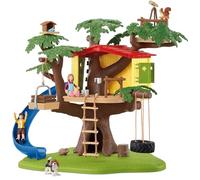 Cabane aventure dans les arbres, coffret de 60 pièces détaillées avec balançoire, 2 figurines d'enfant et figurines d'animaux,