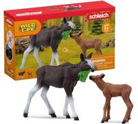 Schleich 42629 Élan Femelle avec Veau, dès 3 Ans, Wild Life - Coffret, 3 pièces