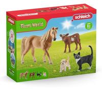 schleich 72161 Farm World Kit de Base de 4 Pièces avec Figurines d' Animaux - Set Éducatif Initial avec Figurine Chat, Cheval, Chiot et Veau - Jouets schleich Durables - Cadeau Jouet 3 ans et +