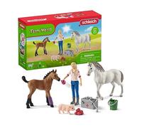 Schleich Farm World | Visite du vétérinaire pour Jument & Poulain 42486 | Coffret de jeu à partir de 3 ans | coffret avec figurines, nombreuses fonctions et accessoires | 10 pièces