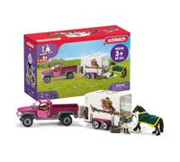 schleich HORSE CLUB | Pick-up avec remorque pour chevaux 42346 | 38 pièces | Set avec véhicule, remorque, cheval, 2 figurines humaines & accessoires | Jouet équestre & idée cadeau pour enfants