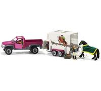 schleich HORSE CLUB | Pick-up avec remorque pour chevaux 42346 | Set avec véhicule, remorque, cheval, 2 figurines humaines & accessoires | Jouet équestre & idée cadeau pour enfants | 38 pièces
