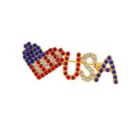 Schleppennadel Brautkleid Liebe Brosche mit USA-Flagge, patriotisch, rot, weiß, blau, Strass, Buchstabe, Karte, Herz, Band, Brosche, lose Weinfeier, Unabhängigkeitstag, Knopfschmuck (Blue, One Size)