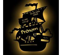 Schlummerlicht24 Veilleuse « Bateau pirate » personnalisable avec le nom de votre choix, lampe LED pour la chambre d'enfant, idéale comme cadeau de naissance ou de baptême, fait main