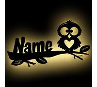 Schlummerlicht24 Veilleuse « Hearty la chouette » personnalisable avec le nom de votre choix, lampe LED pour la chambre d'enfant, idéale comme cadeau de naissance ou de baptême, fait main