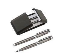 Schmalz Charles Dickens Métal Set D'Écriture avec Gravure - Modèle Avangard Élégant Rotation Gris Noir Mine - Cadeau Pour Anniversaire Avec Pochette Cadeau