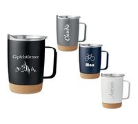 Schmalz® Gobelet isotherme Ruby 300 ml - Personnalisable avec gravure ou nom, double paroi en acier inoxydable, couvercle coulissant, fond en liège antidérapant, idée cadeau pour anniversaire, fête