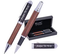Schmalz Mark® Twain LORENZO Set d'écriture en bois - Coffret cadeau avec stylo à bille et stylo roller en métal - Ensemble de stylos élégants pour homme et femme Idéal comme cadeau & bureau
