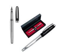 Schmalz Original Pierre Cardin Stylo-Plume Christophe Stylo-Plume Chrome-Noir avec Gravure Laser Gravé Pour Anniversaire - Gravure