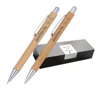 Schmalz® Set d'écriture en bambou avec boîte, stylo à bille et porte-mine avec gravure, recharge de grande capacité, stylos uniques avec nom, cadeaux personnalisés, avec gravure au choix