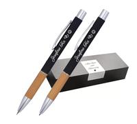 Schmalz® Set d'écriture stylo à bille et porte-mine avec gravure | Recharge de grande capacité | Stylos uniques avec nom et cadeaux personnalisés | Avec gravure au choix