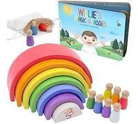 SCHMETTERLINE® Jeu en Bois Arc-en-Ciel avec Figurines en Bois & Livre à Lire, Jouets Arc-en-Ciel Montessori, pour Enfants à Partir de 3 Ans, Jouets Éducatifs en Bois