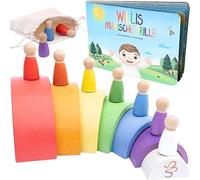 SCHMETTERLINE® Kit de Jeu Arc-en-Ciel en Bois, pour Enfants à Partir de 3 Ans, Jouet Montessori avec Figurines en Bois et Livre de Lecture en Allemand