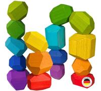 SCHMETTERLINE, Pierres d'Équilibre pour Enfants en Bois, 16 Pierres, Pierres d'Équilibre Selon Montessori à Empiler à Partir de 3 Ans, Jouet d'Empilage en Bois de Hêtre Naturel