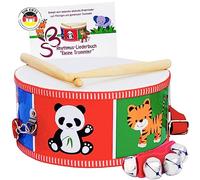 SCHMETTERLINE® | Tambour pour Enfants en Bois avec Bracelet Clochette et Livre de Batterie - Instrument de Musique à Accrocher avec Sangles Réglables