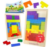 SCHMETTERLINE® Tetralino Puzzle en bois pour enfants à partir de 3 ans - Montessori - Jeu Tangram de haute qualité pour enfants et adultes pour une meilleure motricité fine - Lot de 2