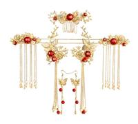 Schmetterlings-Haaraccessoires-Set mit Quaste, Hanfu-Haaraccessoires, Perlen-Haarkamm-Haarspange im klassischen Stil, passende Ohrringe, für Hochzeit