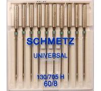 SCHMETZ - 10 aiguilles universelles pour machine à coudre (piston plat) - Système 130/705 H - Nm 60 // 8.