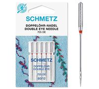 Schmetz Aiguilles pour machine à coudre (89 types/tailles) Enfile-aiguille inclus, Single Packet, Double Eye 80/12 + Threader