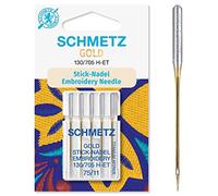 Schmetz Aiguilles pour machine à coudre (89 types/tailles) Enfile-aiguille inclus, Single Packet, Gold Embroidery 75/11 + Threader