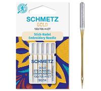 Schmetz Aiguilles pour machine à coudre (89 types/tailles) Enfile-aiguille inclus, Single Packet, Gold Embroidery 90/14 + Threader