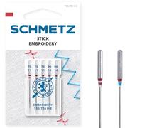 SCHMETZ Aiguilles pour machines à coudre | 5 Aiguilles à broder | 130/705 H-E | Grosseur d'aiguille 3x 75/11 et 2x 90/14 | utilisable sur toutes les machines à coudre et à broder familiales courantes