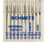 Schmetz Lot de 10 aiguilles pour machine à coudre universelles / stretch / jeans stretch à talon plat 130/705
