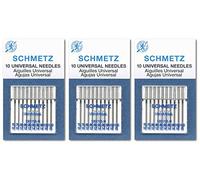 SCHMETZ Lot de 3 aiguilles universelles pour machine à coudre, assortiment de 10, 30 aiguilles, 70/10, 80/12, 90/14, 100/16