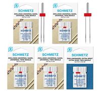 Schmetz: Lot de 5 aiguilles jumelées - Aiguilles à coudre 130/705 - Universel - Piston plat