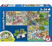 Schmidt Spiele Puzzle pour enfant 56580 – 3 x 24 pièces Motif Pompiers en carton d'herbe