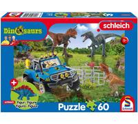 Schmidt Spiele 56461 Dinosaurs, géants préhistoriques, 60 pièces, avec Module complémentaire (Une Figurine Originale bébé stégosaure) Puzzle pour Enfants