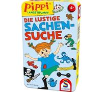 Schmidt Spiele 51448 - Chaussettes Longues Pippi, la Recherche de Choses Amusantes, Jeu de Voyage, emmenez avec Jeu dans Une boîte en métal - Normal