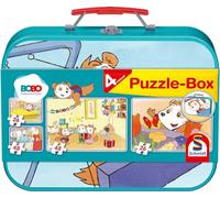Schmidt Spiele 55892 Puzzle Bobo Siebenschlafer, dans Une Mallette en métal, 2 x 26 cm et 2 x 48 pièces, Multicolore