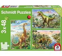 Schmidt-Spiele Puzzle enfant 56202 – Aventure avec les dinosaures – 3 x 48 pièces