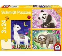 Schmidt Spiele 56368 Lot de 3 Puzzles pour Enfant Motif Panda, Lama, Paresseux 3 x 24 pièces