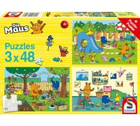 Schmidt Spiele 56394 Puzzle pour Enfant avec Inscription en Allemand EIN Tag mit der Maus 3 x 48 pièces Multicolore