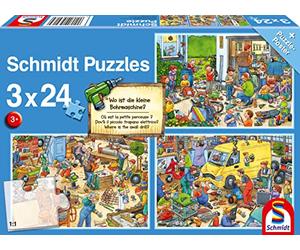 Schmidt Spiele 56417 Où est la Petite perceuse-3 x 24 pièces Puzzle pour Enfant, coloré