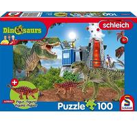 Schmidt Spiele 56462 Dinosaures, Dinosaures de la préhistoire, 100 pièces, avec add-on (Une Figure Originale Saichania, Mini) Puzzle pour Enfants