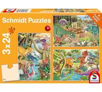 Schmidt Spiele 56465 Puzzle Amusant avec Les Dinosaures, 3 Fois 24 pièces, Coloré