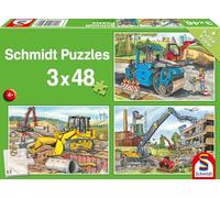 Schmidt Spiele 56520 Mes véhicules de Chantier préférés, 3 x 48 pièces Puzzle pour Enfants, Multicolore