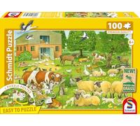 Schmidt Spiele 56528 Les Enfants des Animaux à la Ferme, Puzzle pour Enfants de 100 pièces en Carton d'herbe